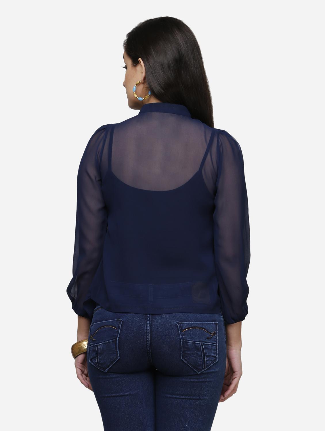 women blue solid puff sleeve layered top - 22068802 - Standard Image - 3