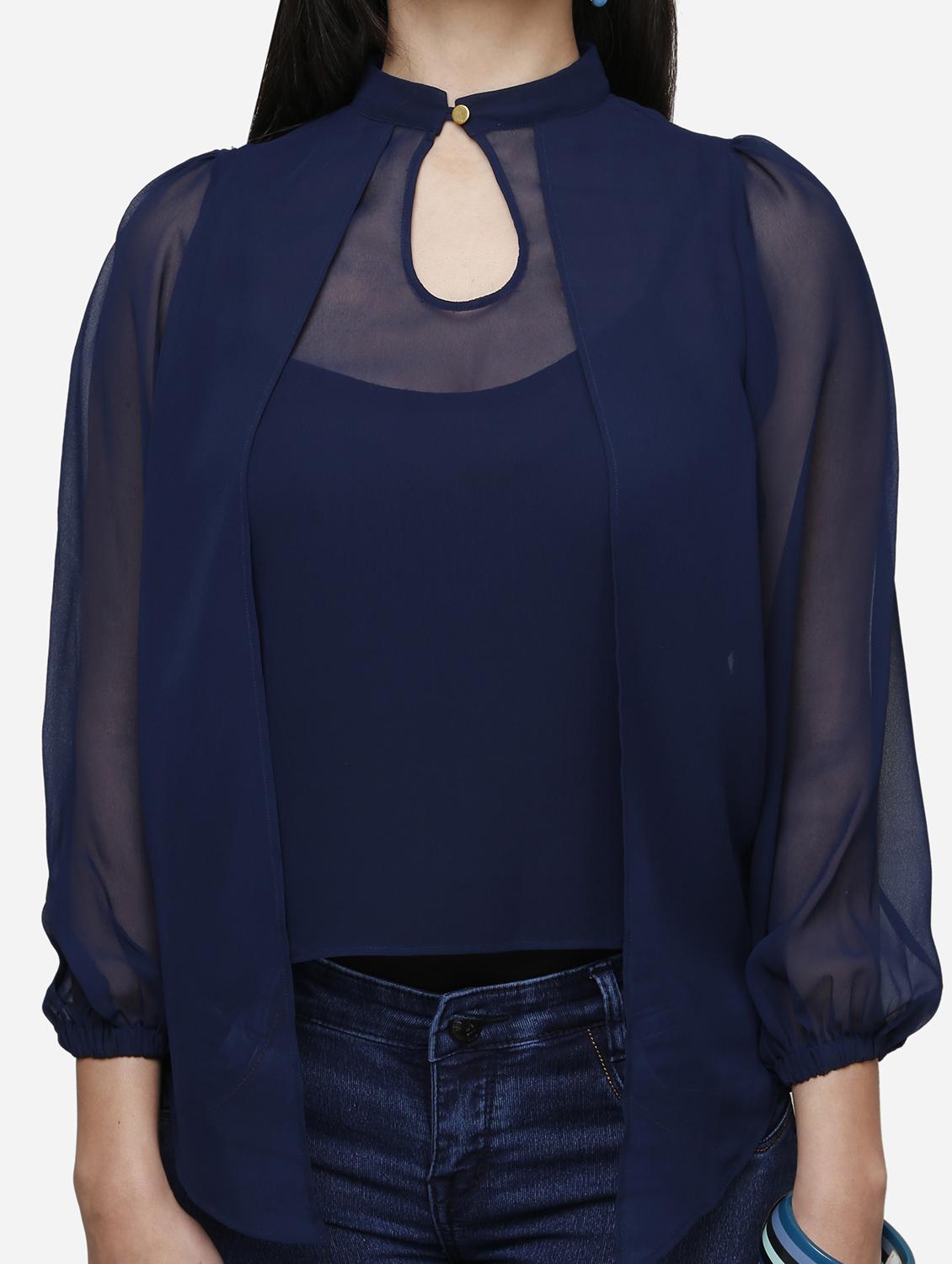 women blue solid puff sleeve layered top - 22068802 - Standard Image - 5