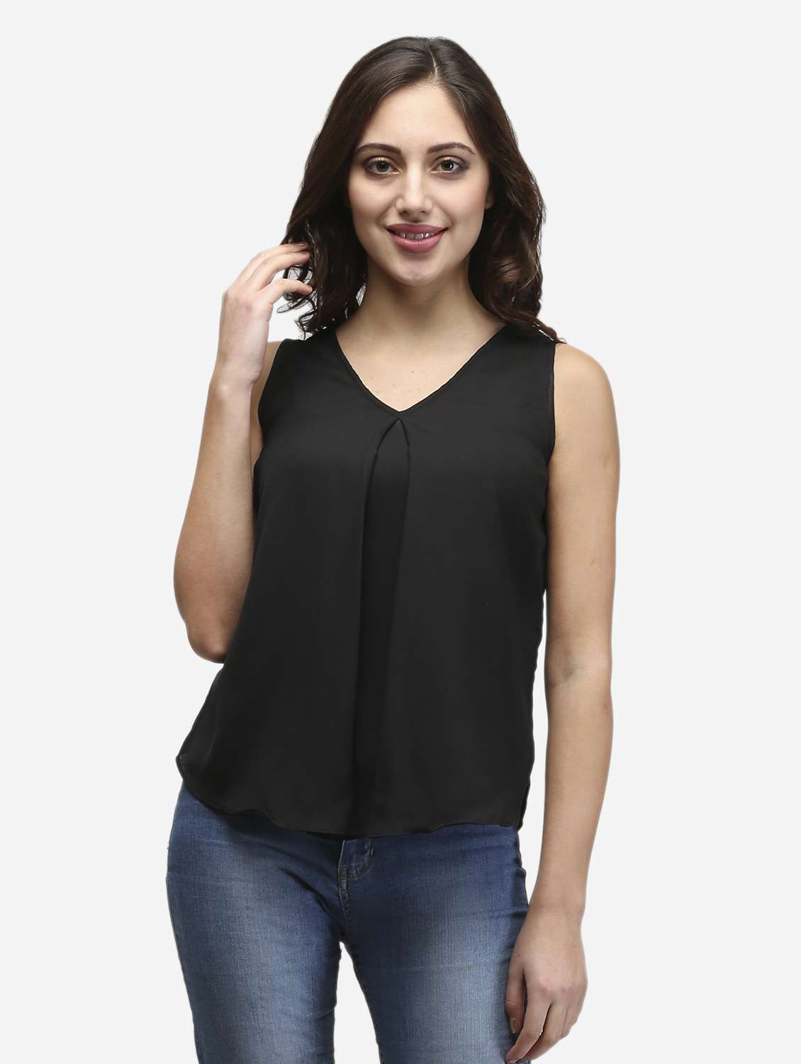 women black solid sleeveless top