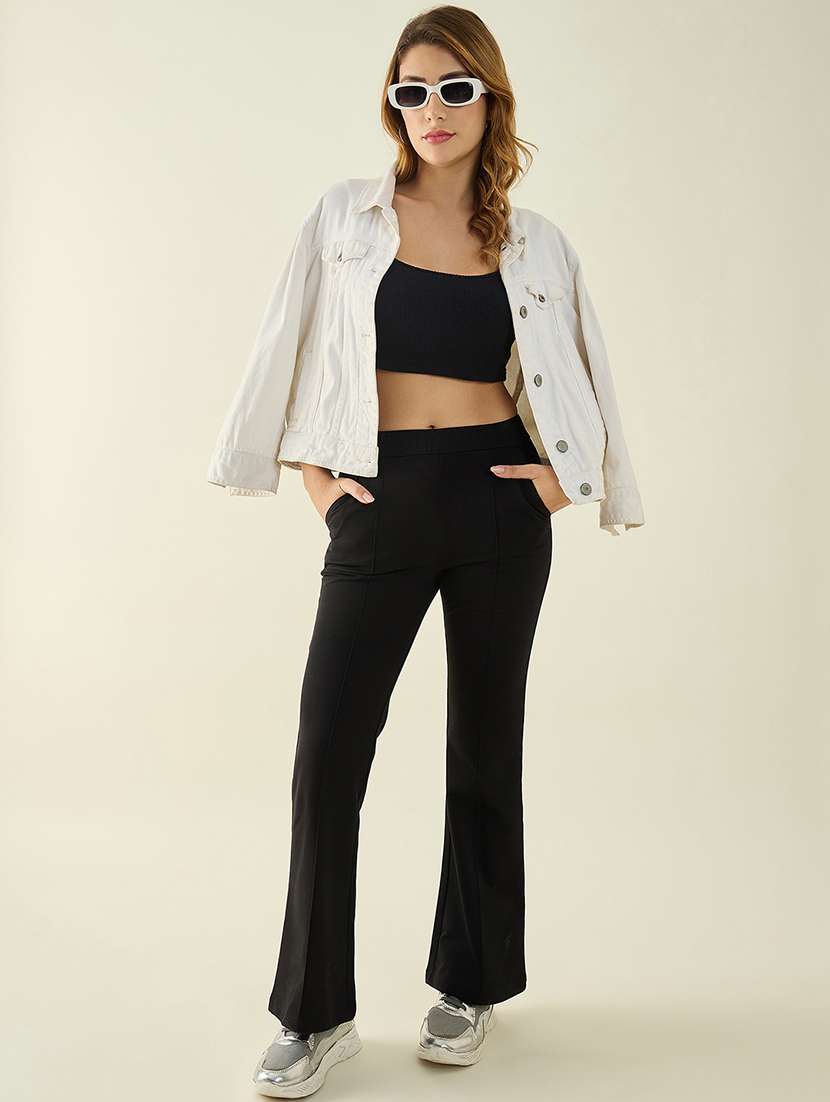 women solid mid rise bootcut trouser - 22068819 - Standard Image - 3