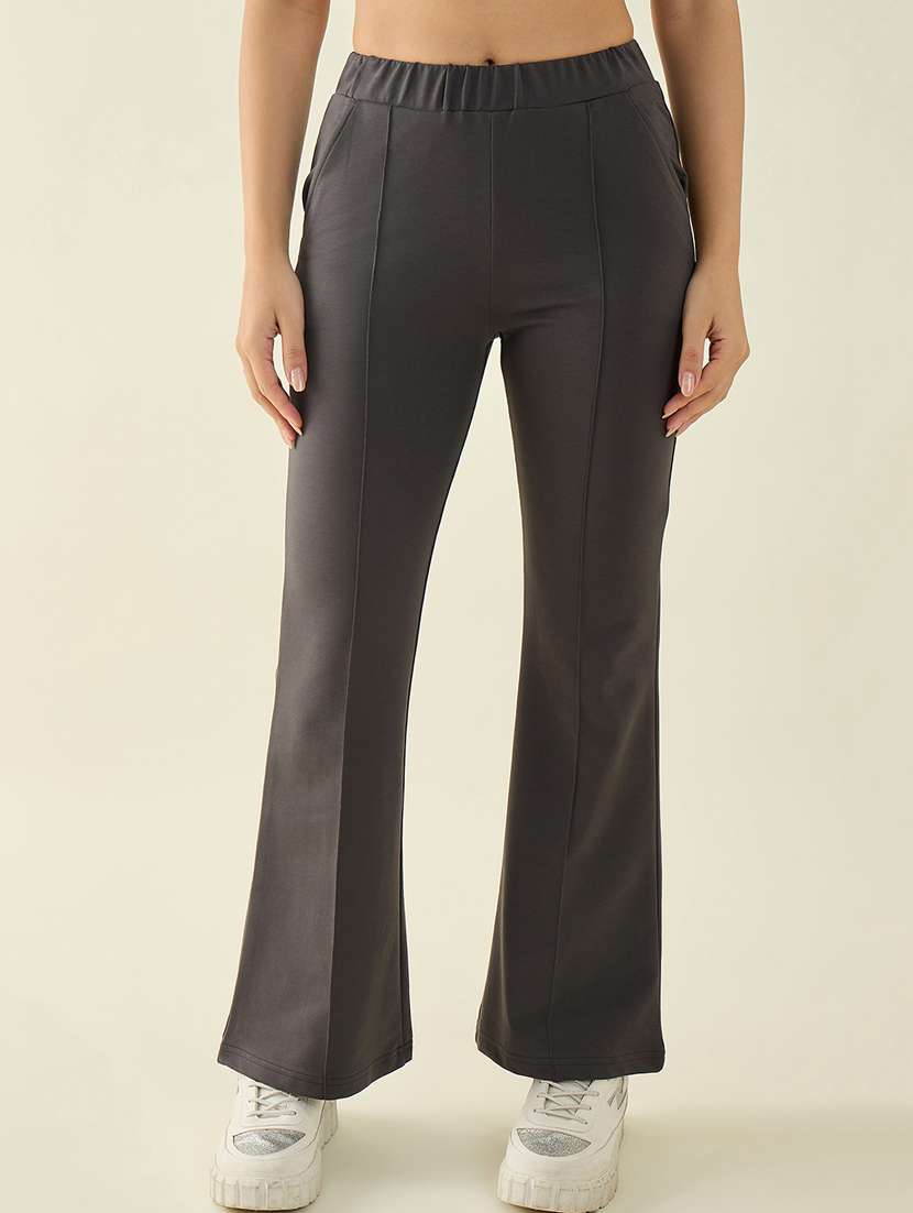 women solid mid rise bootcut trouser
