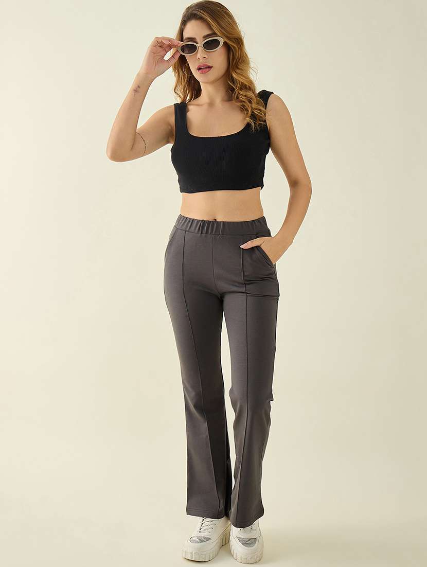 women solid mid rise bootcut trouser - 22068821 - Standard Image - 3