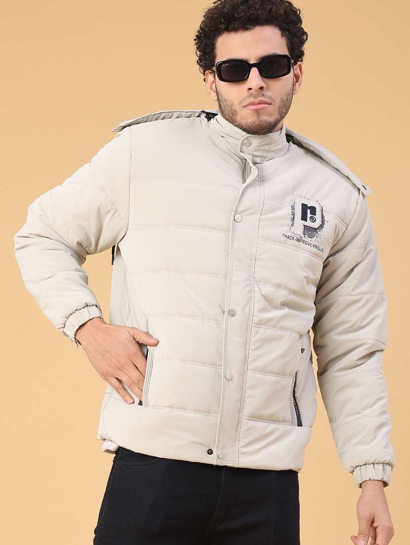 men typographic long sleeve puffer jacket