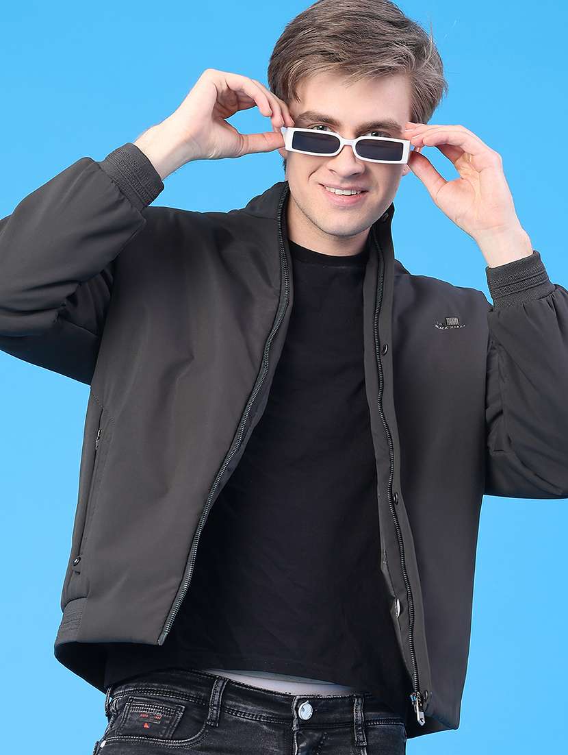 men solid long sleeve insulator bomber jacket