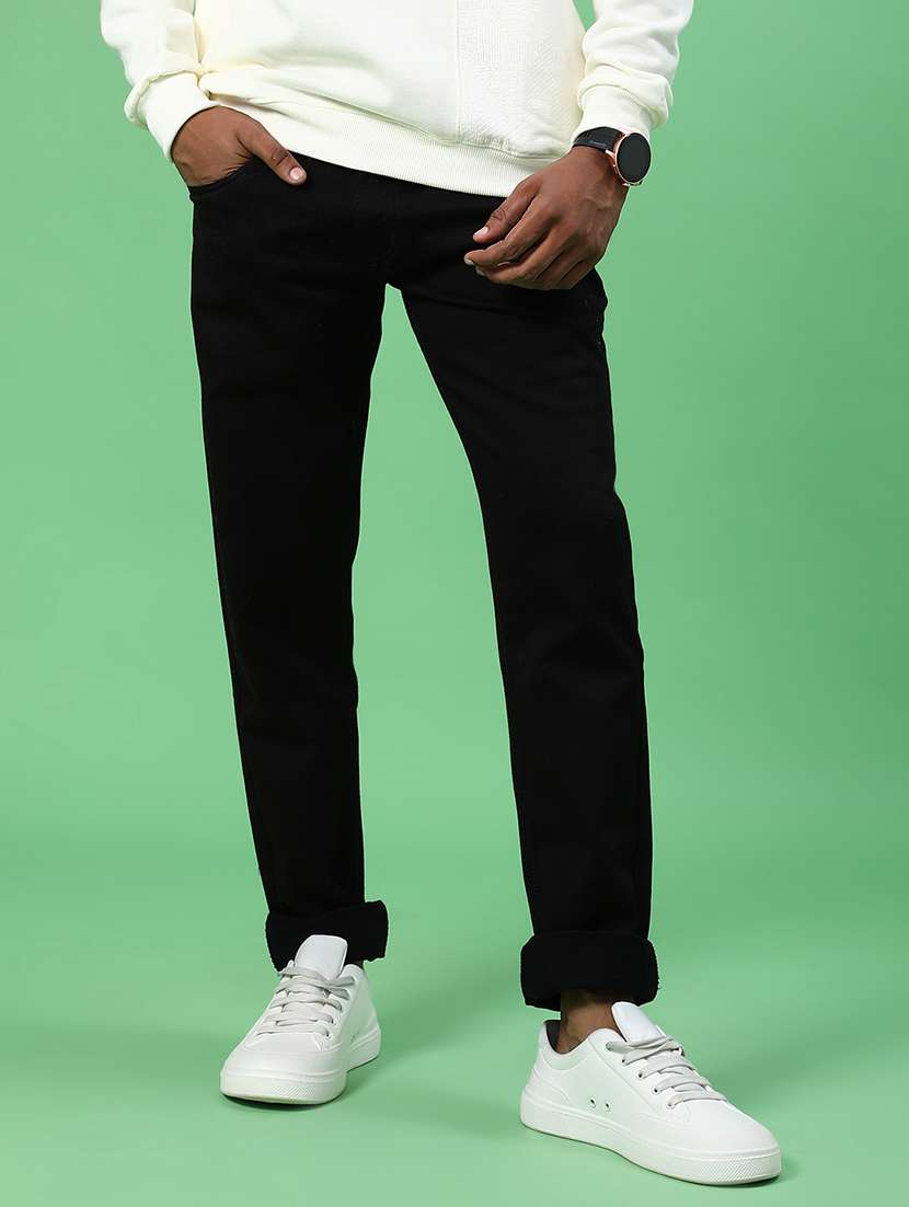 men plain mid rise full length jeans