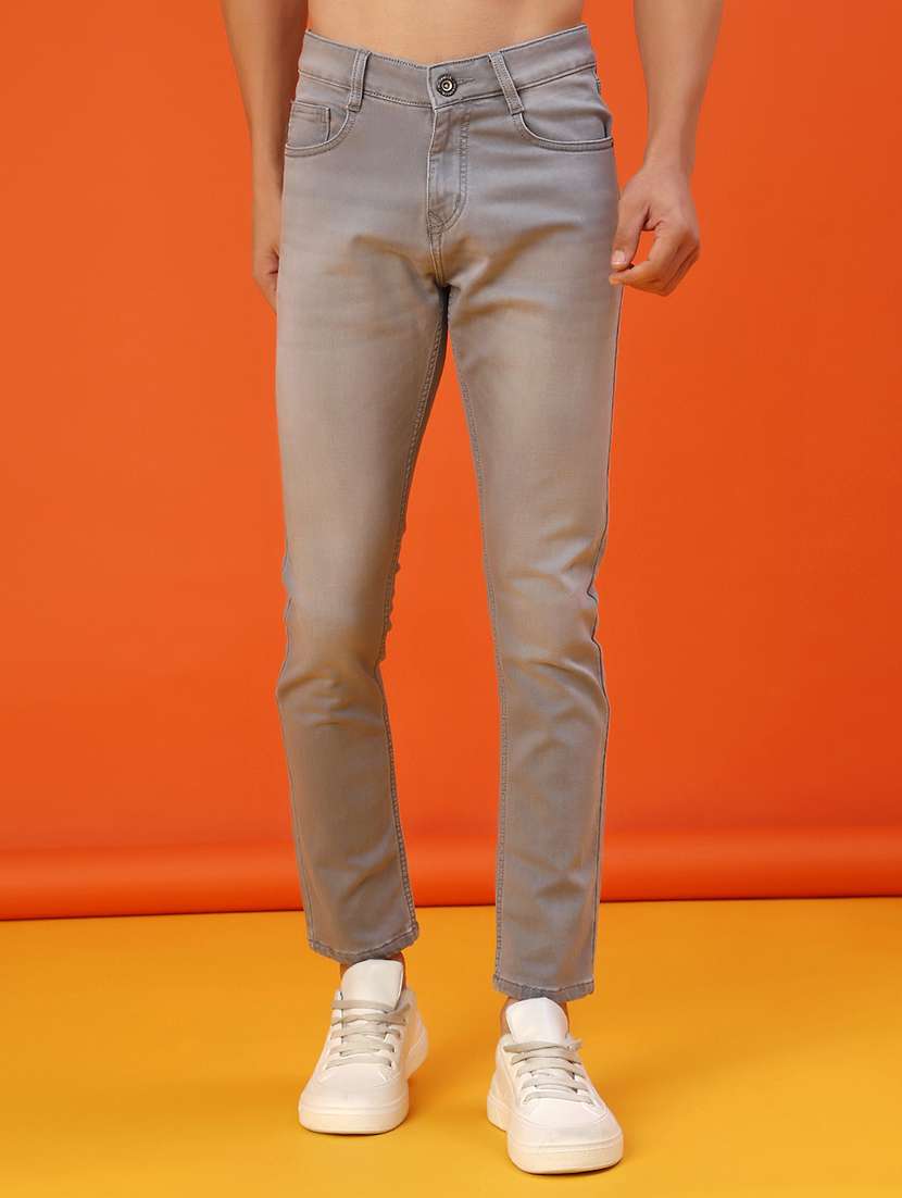 men washed mid rise ankle length jeans