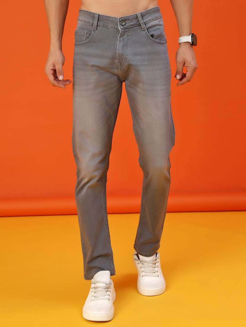 men washed mid rise full length jeans