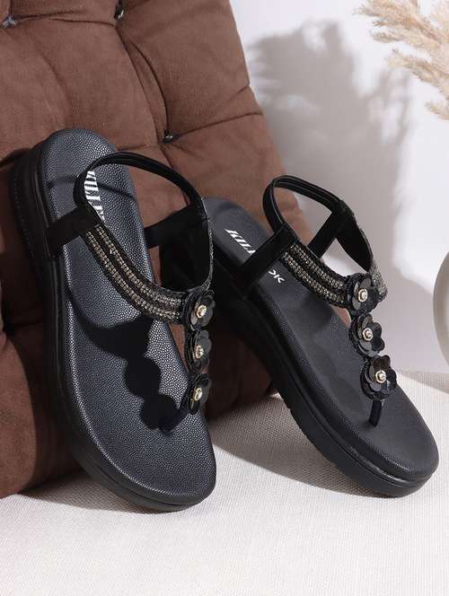 women black solid back strap wedge - 22069087 - Standard Image - 0
