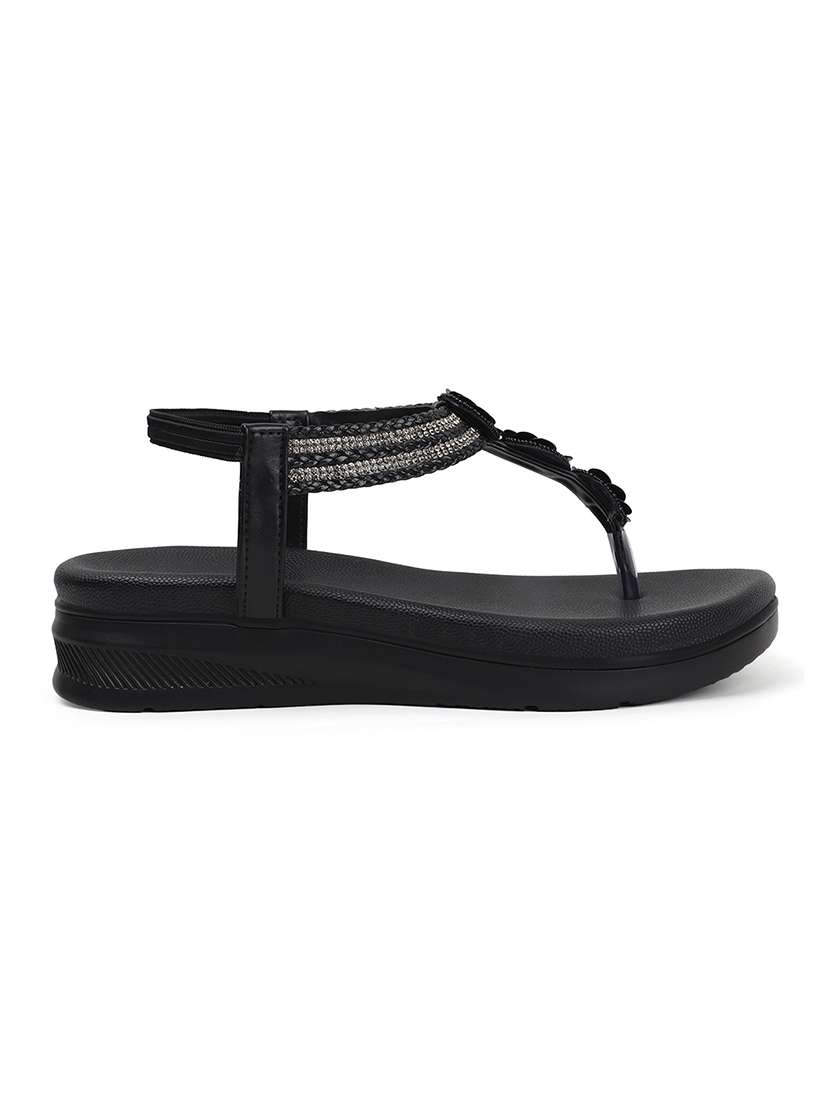 women black solid back strap wedge - 22069087 - Standard Image - 3