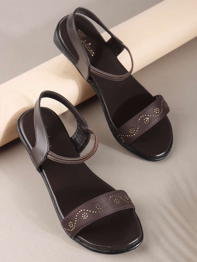women brown solid back strap sandal