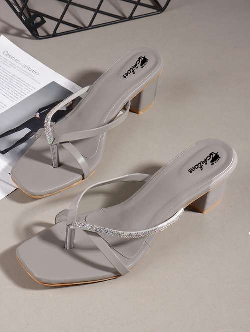 women embellished slip on block heels - 22069092 - Standard Image - 0