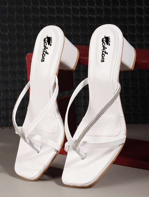 women's white synthetic leather block heel sandal - 22069094 - Standard Image - 0