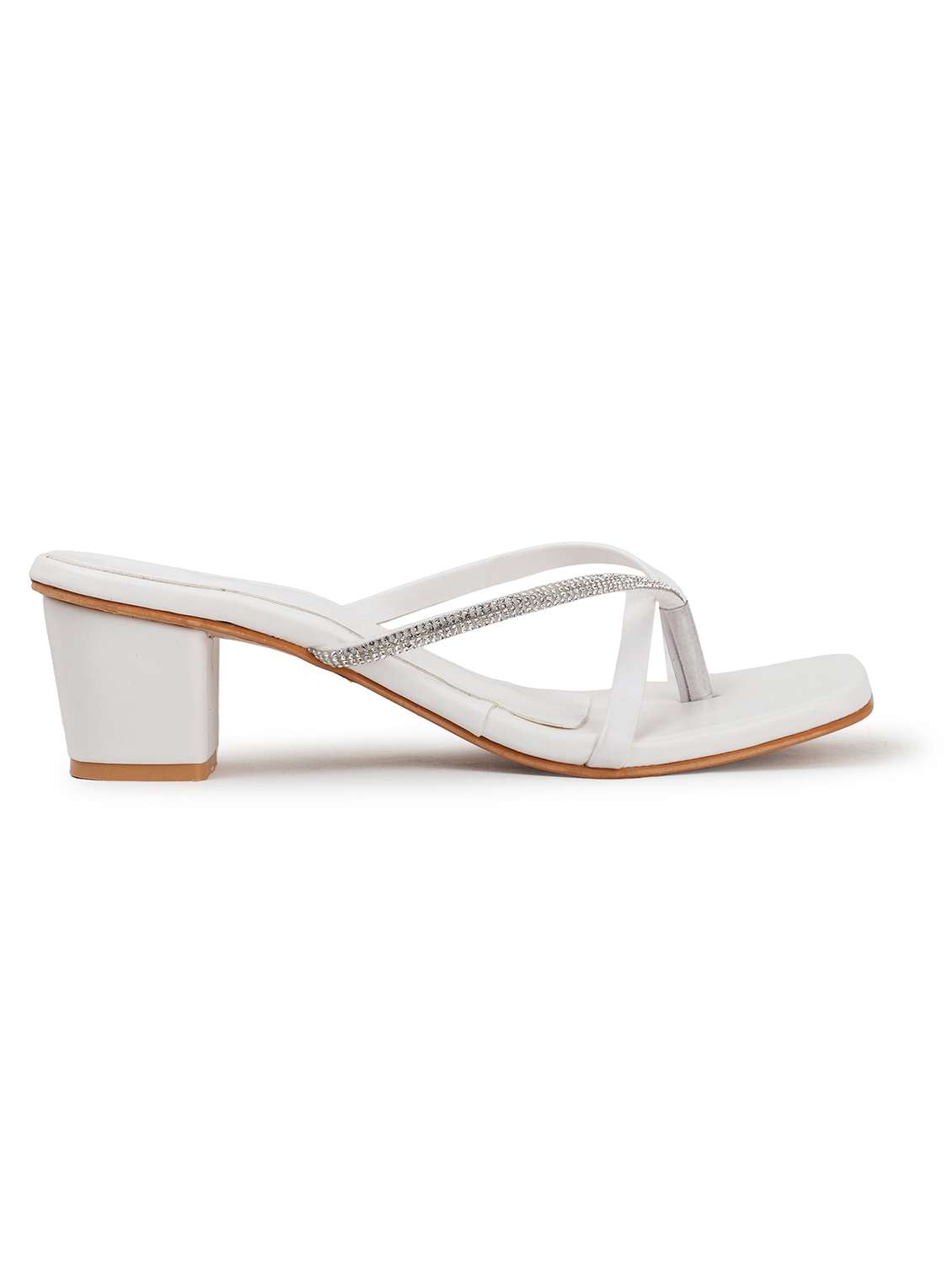 women's white synthetic leather block heel sandal - 22069094 - Standard Image - 3
