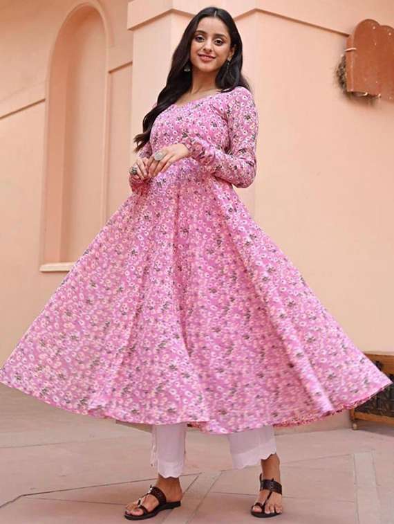 women floral printed long sleeve anarkali kurta - 22069133 -  Zoom Image - 0