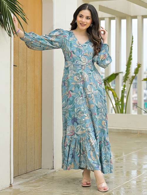 women printed puff sleeve tiered dress - 22069134 -  Standard Image - 0