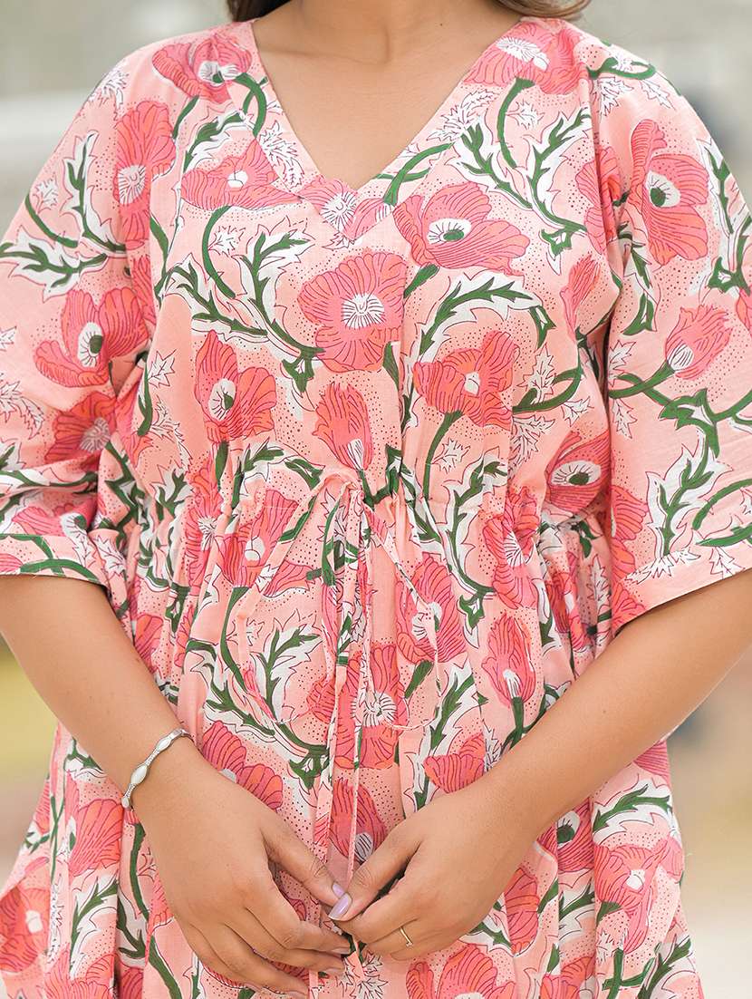 women floral print kimono sleeve kaftan dress - 22069136 -  Standard Image - 5