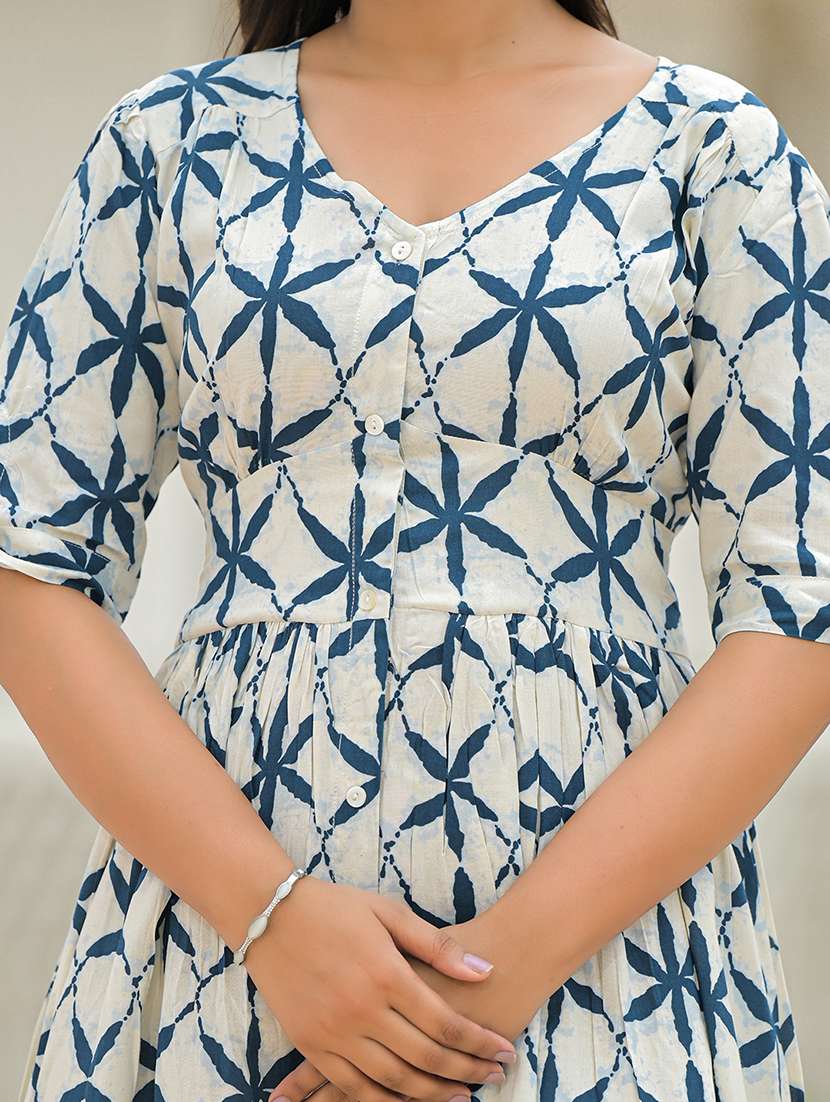 women printed puff sleeve fit & flare dress - 22069139 -  Standard Image - 5
