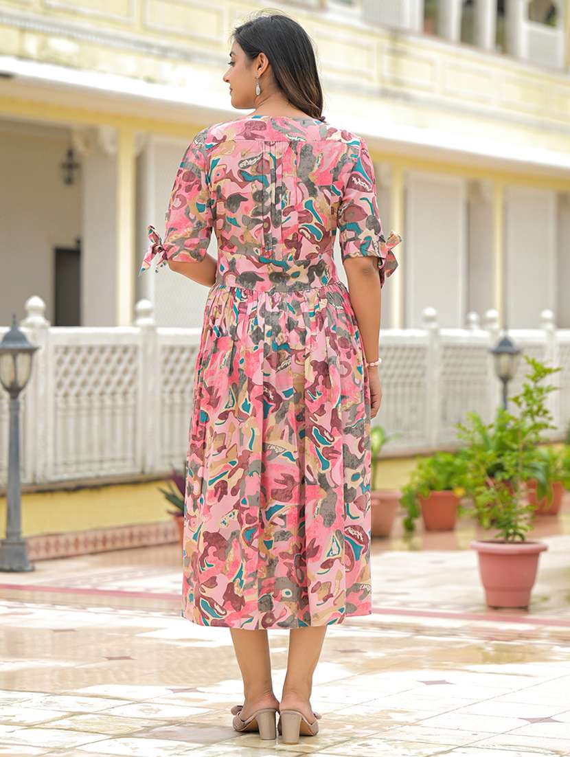 women printed puff sleeve fit & flare dress - 22069141 -  Standard Image - 3