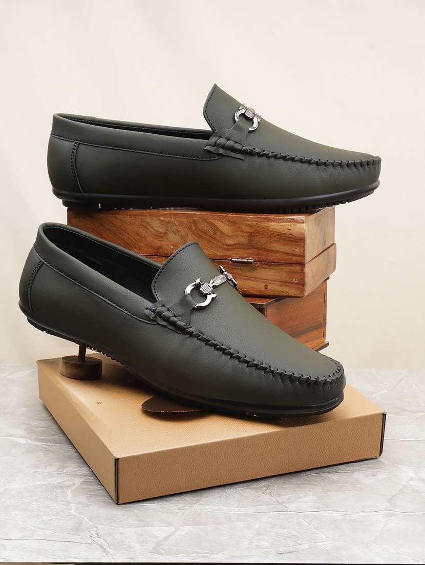 men olive slip on loafer