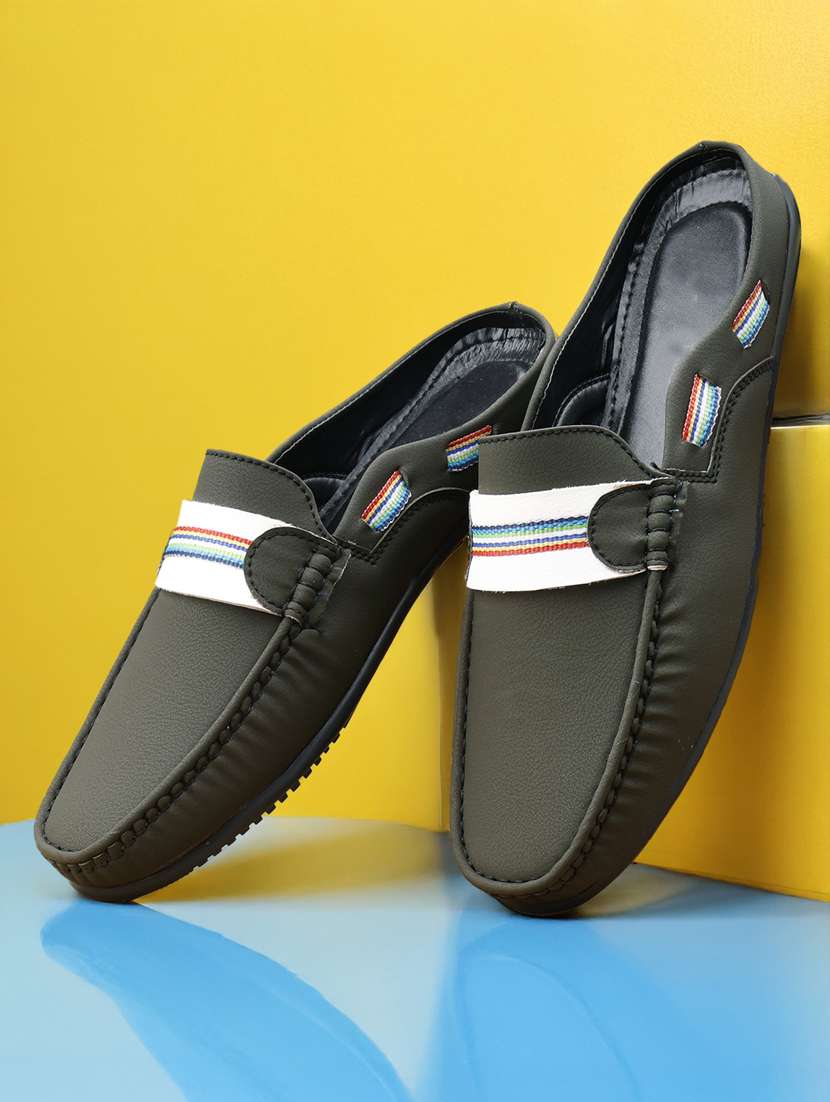 men olive slip on loafer