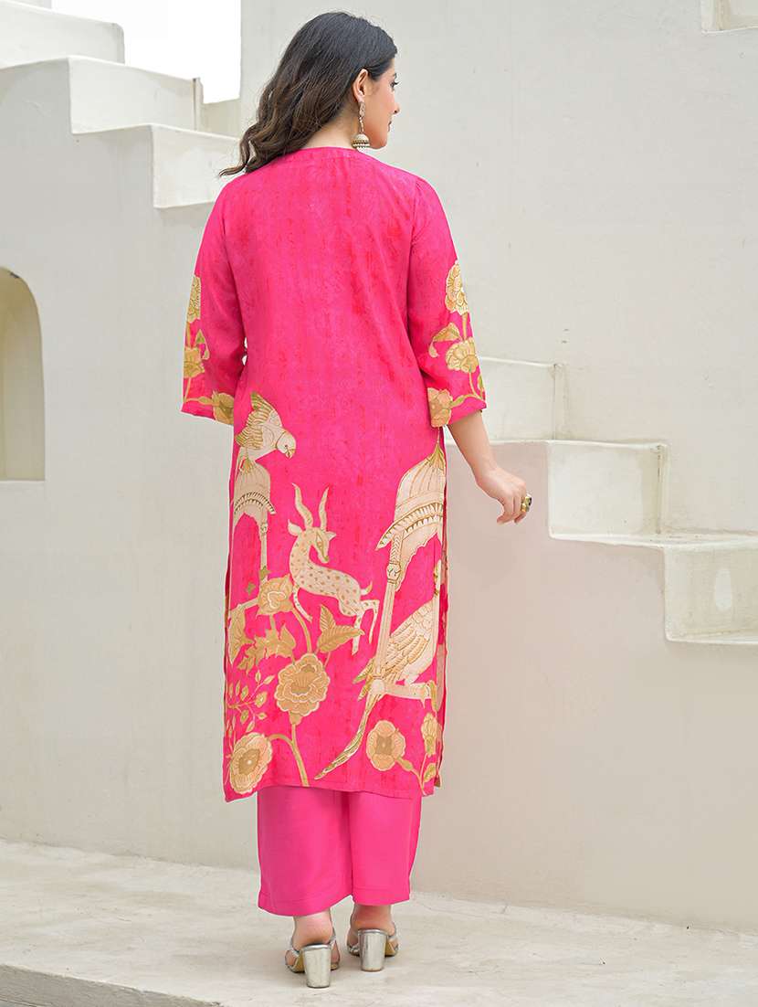 women printed three quarter sleeve kurta pant with dupatta set - 22069215 - Standard Image - 3