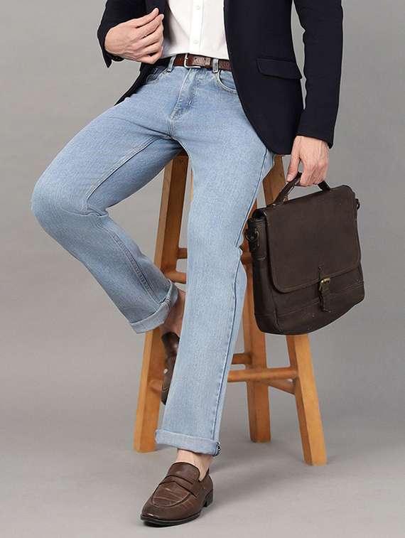 men solid mid rise straight fit jean