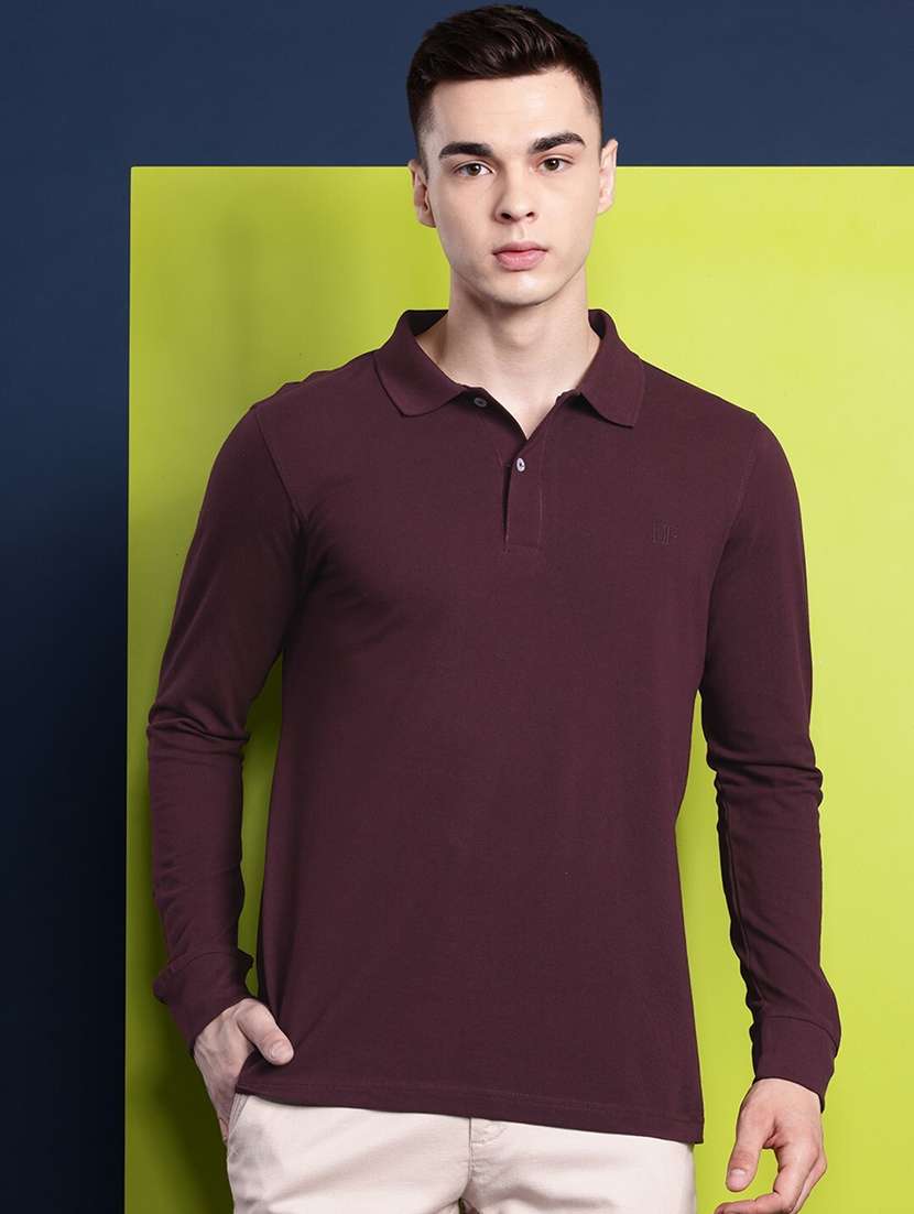 men solid long sleeve regular fit polo t-shirt