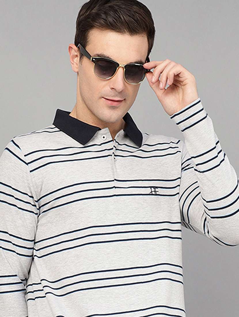 men striped long sleeve regular fit polo t-shirt - 22069258 -  Zoom Image - 0