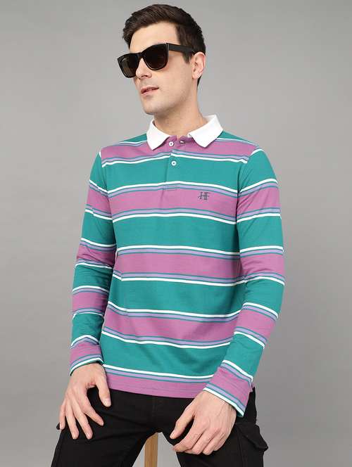 men striped long sleeve regular fit polo t-shirt - 22069261 - Standard Image - 0