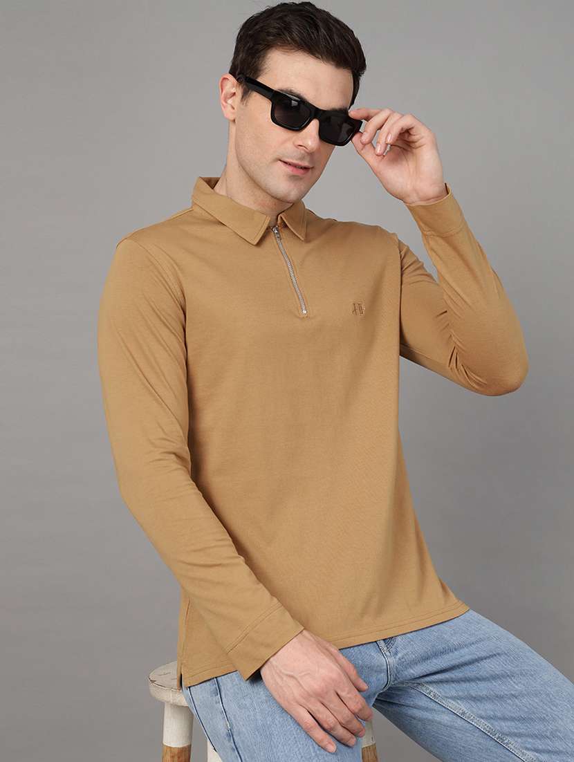 men solid long sleeve regular fit polo t-shirt