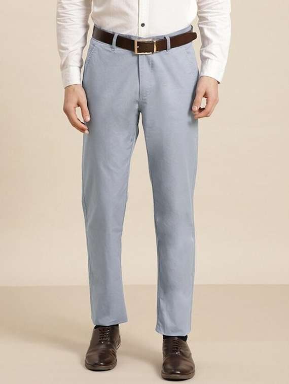 men solid mid rise flat front trouser