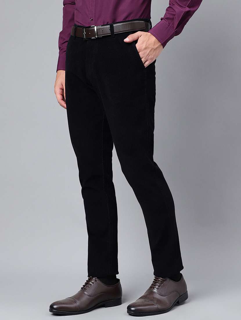 men solid mid rise flat front trouser