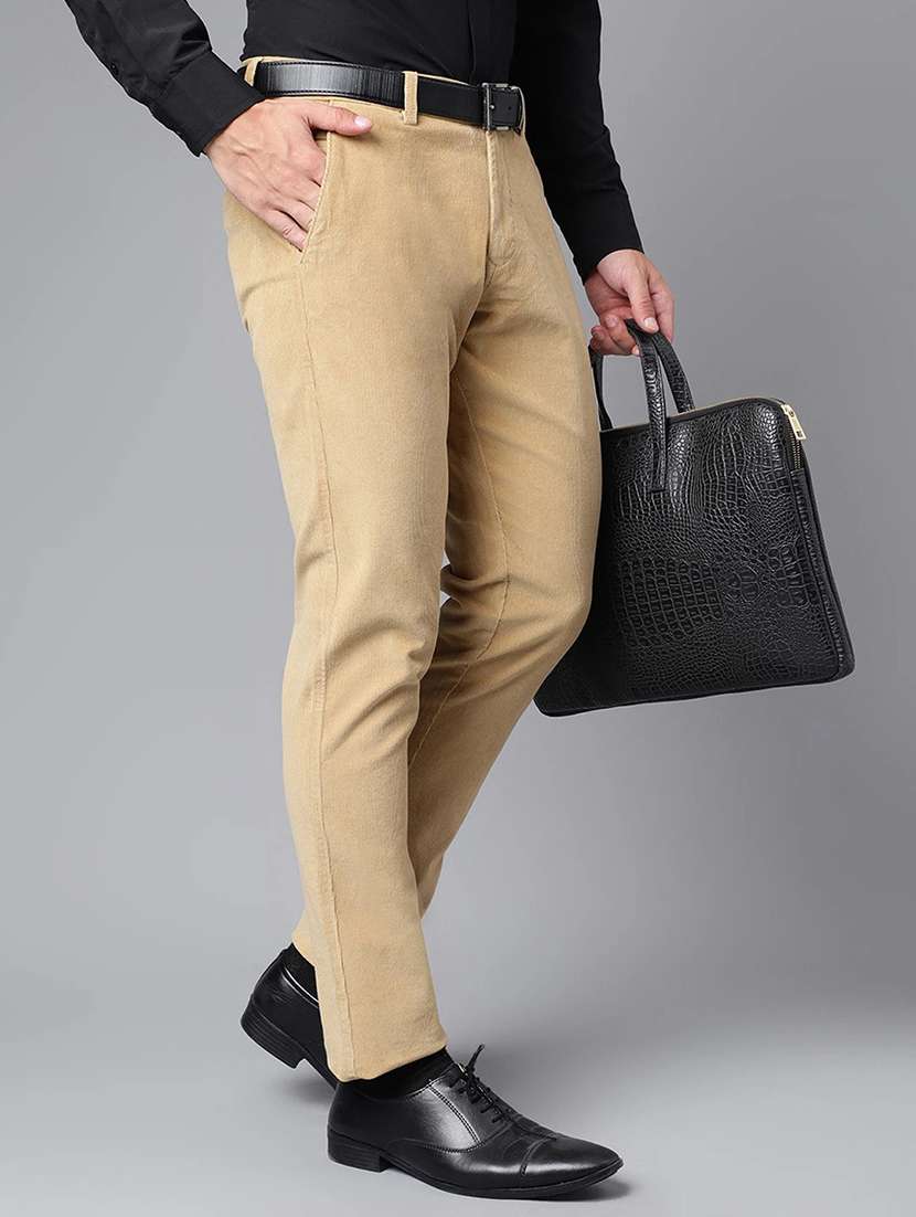 men solid mid rise flat front trouser