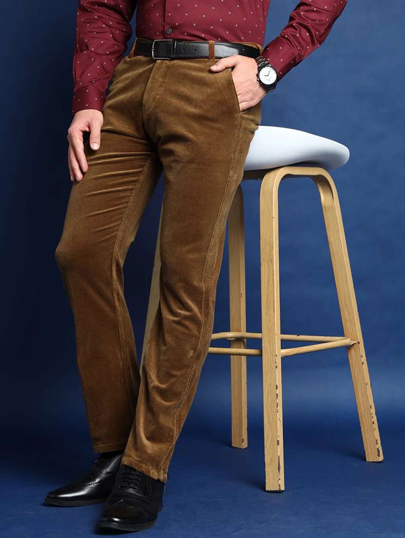 men solid mid rise flat front trouser