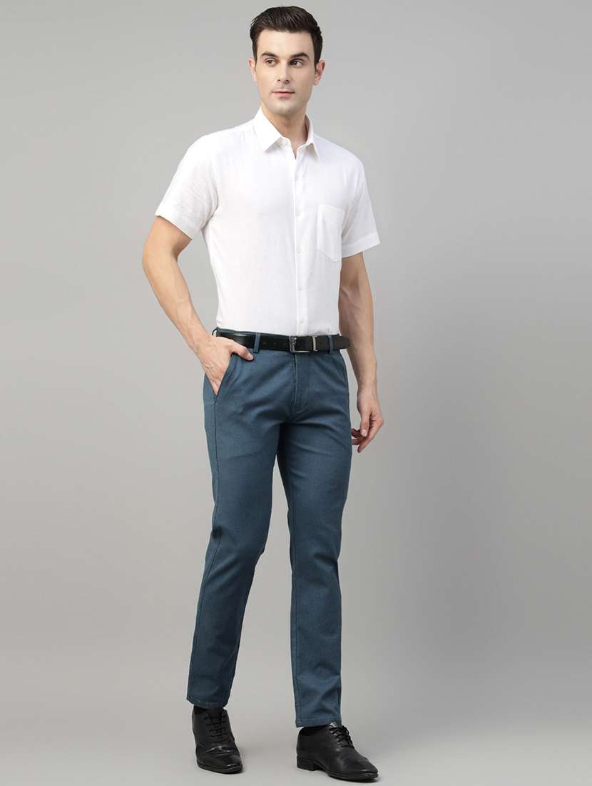 men solid mid rise flat front trouser - 22069297 -  Standard Image - 3