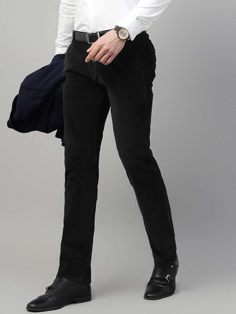 men solid mid rise flat front trouser