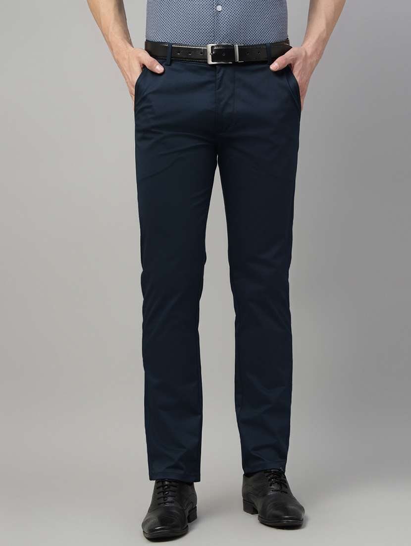 men solid mid rise flat front trouser
