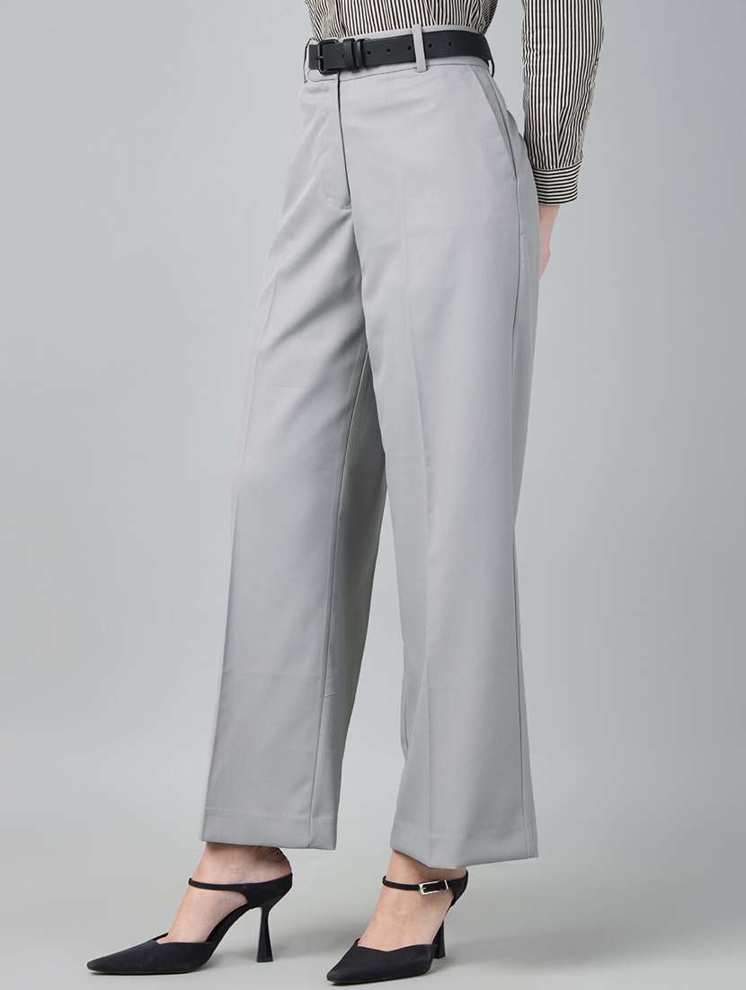 women solid high rise wide leg trouser - 22069329 -  Standard Image - 3