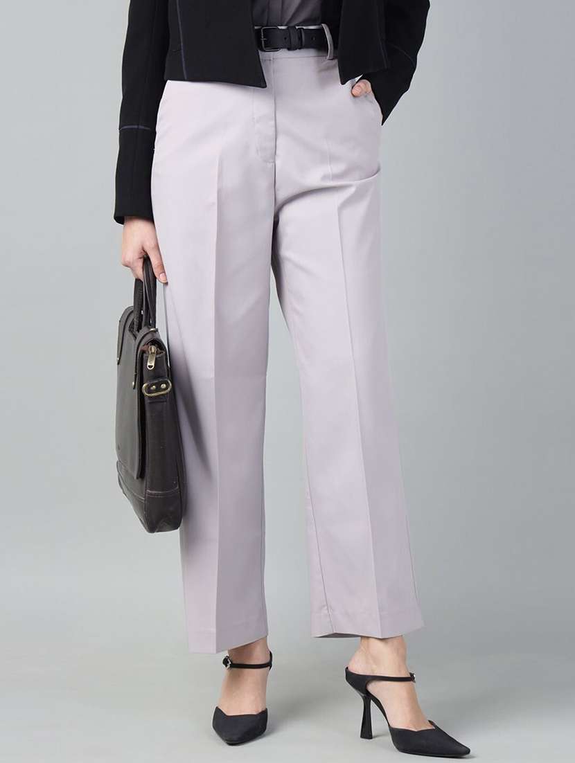 women solid high rise straight trouser