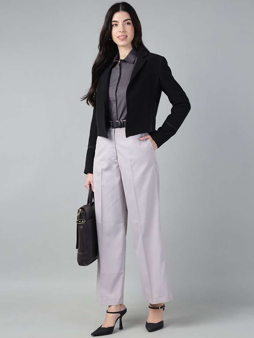 women solid high rise straight trouser - 22069330 -  Standard Image - 3
