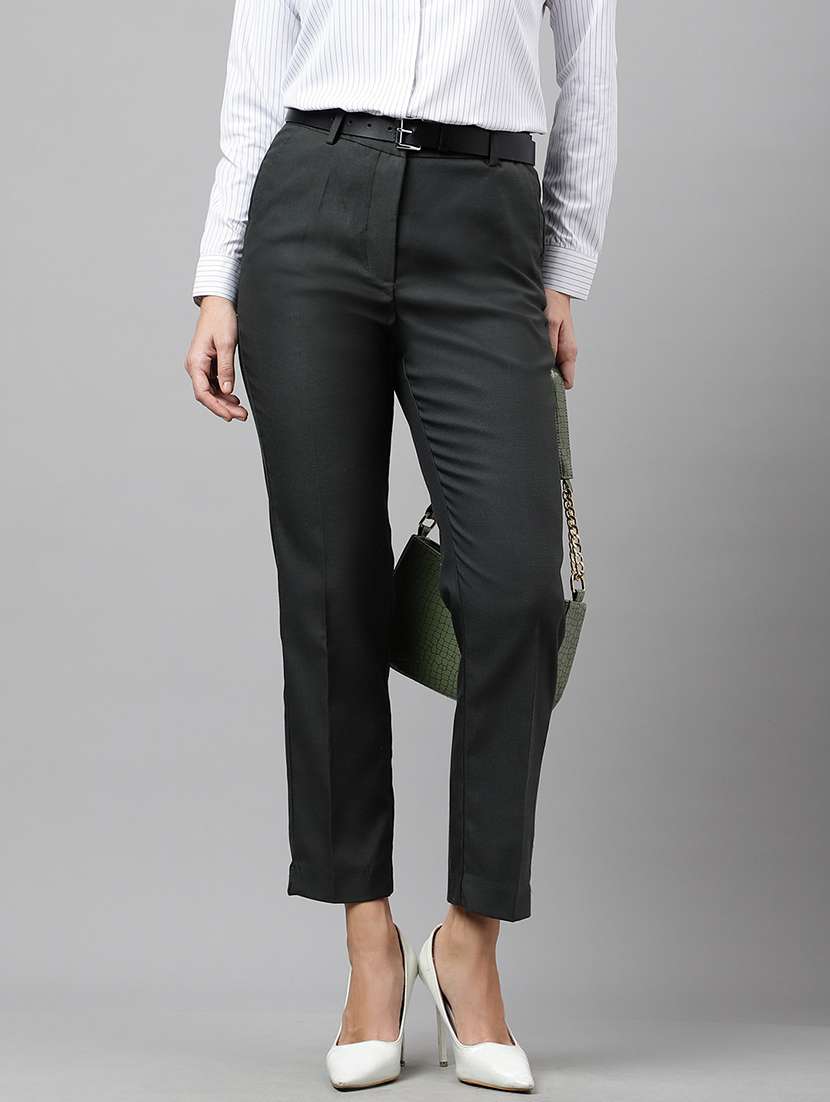 women solid mid rise cigarette pants