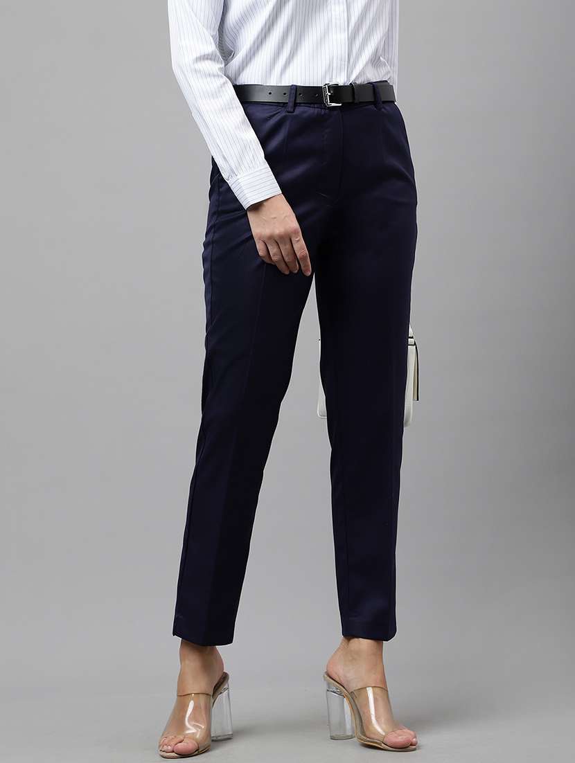 women solid mid rise cigarette pants