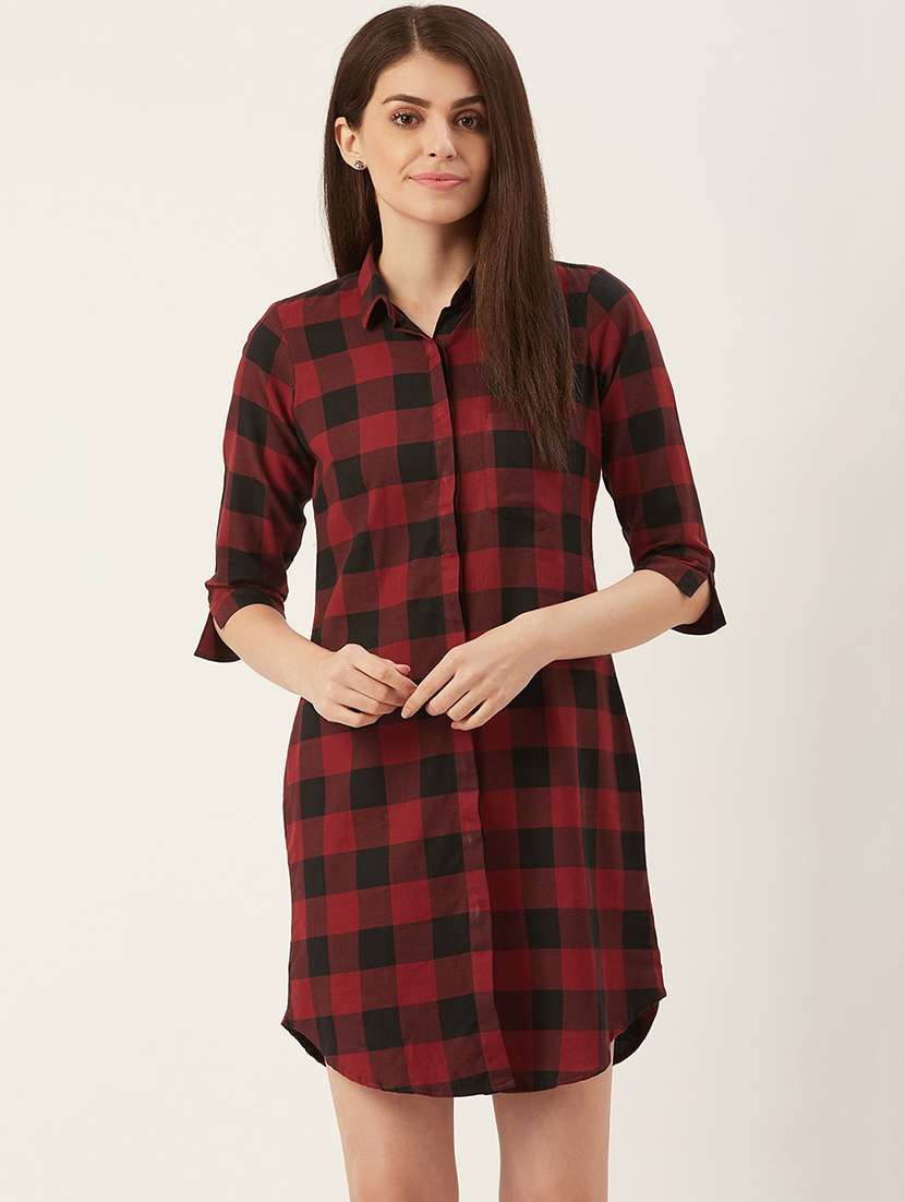 women checkered collred shirt dress - 22069339 -  Zoom Image - 0