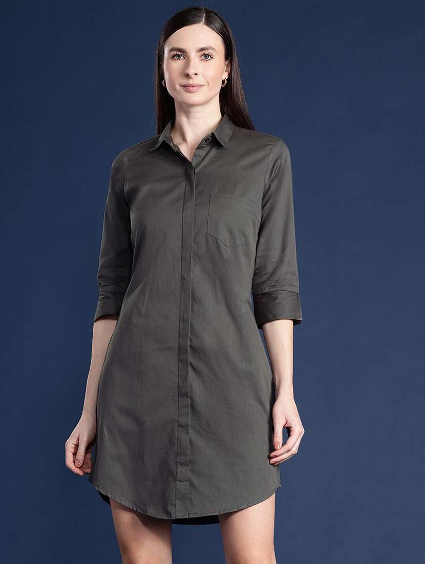 women solid collared shirt dress - 22069342 -  Zoom Image - 0