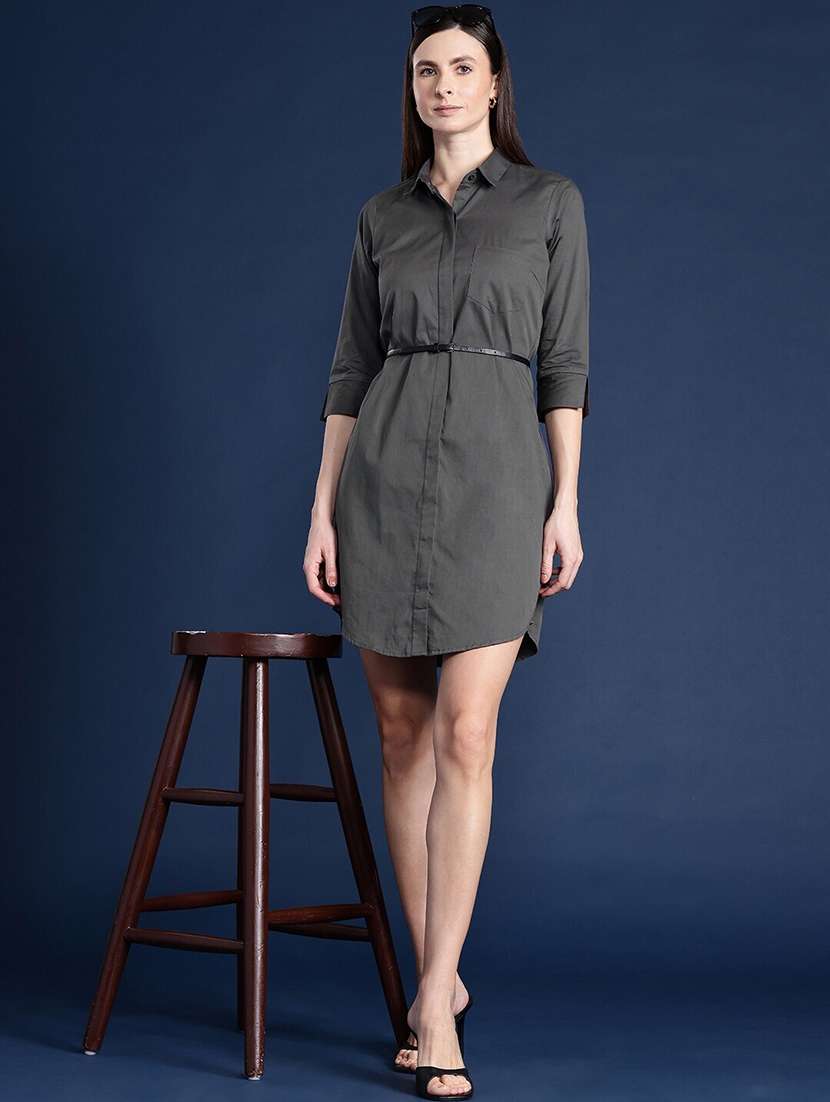 women solid collared shirt dress - 22069342 -  Standard Image - 3