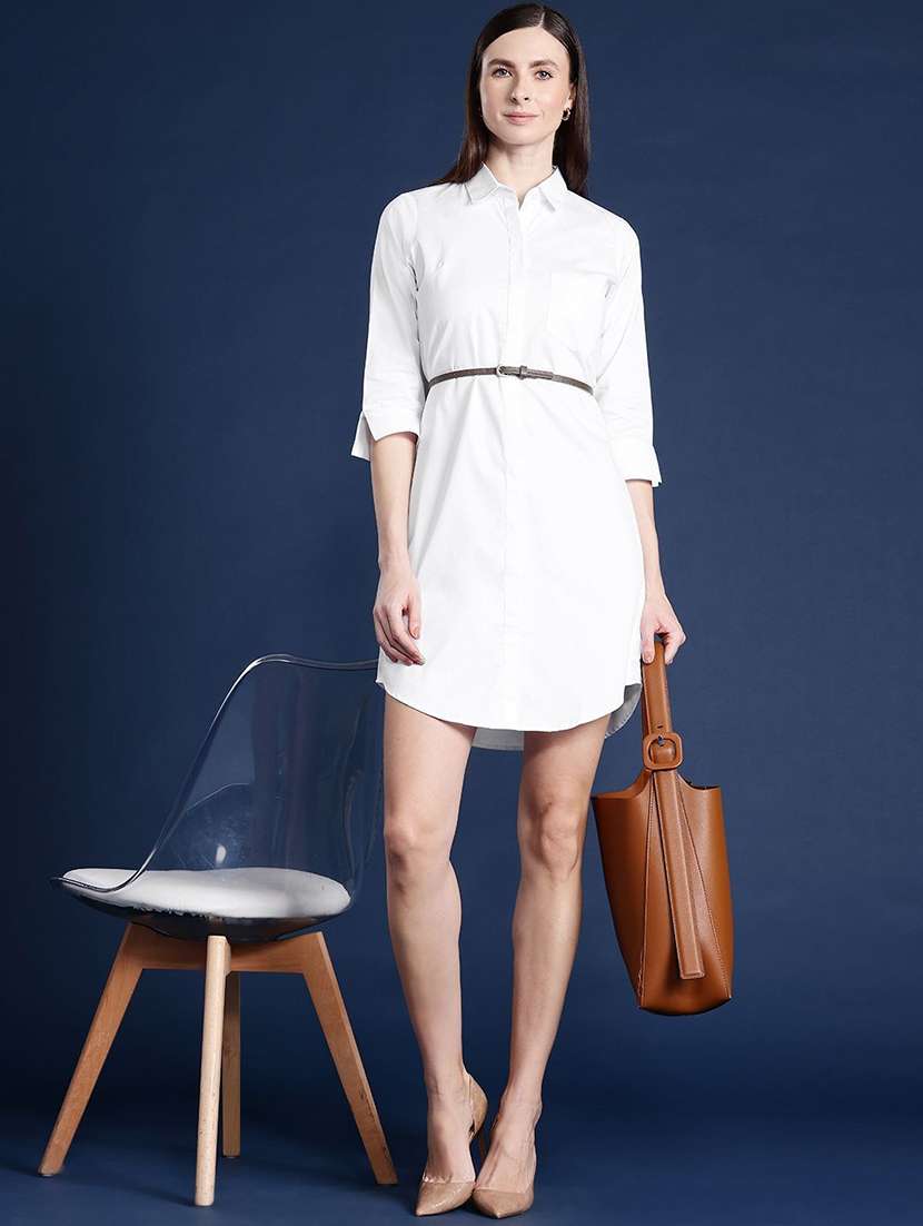 women solid collared shirt dress - 22069345 -  Standard Image - 3