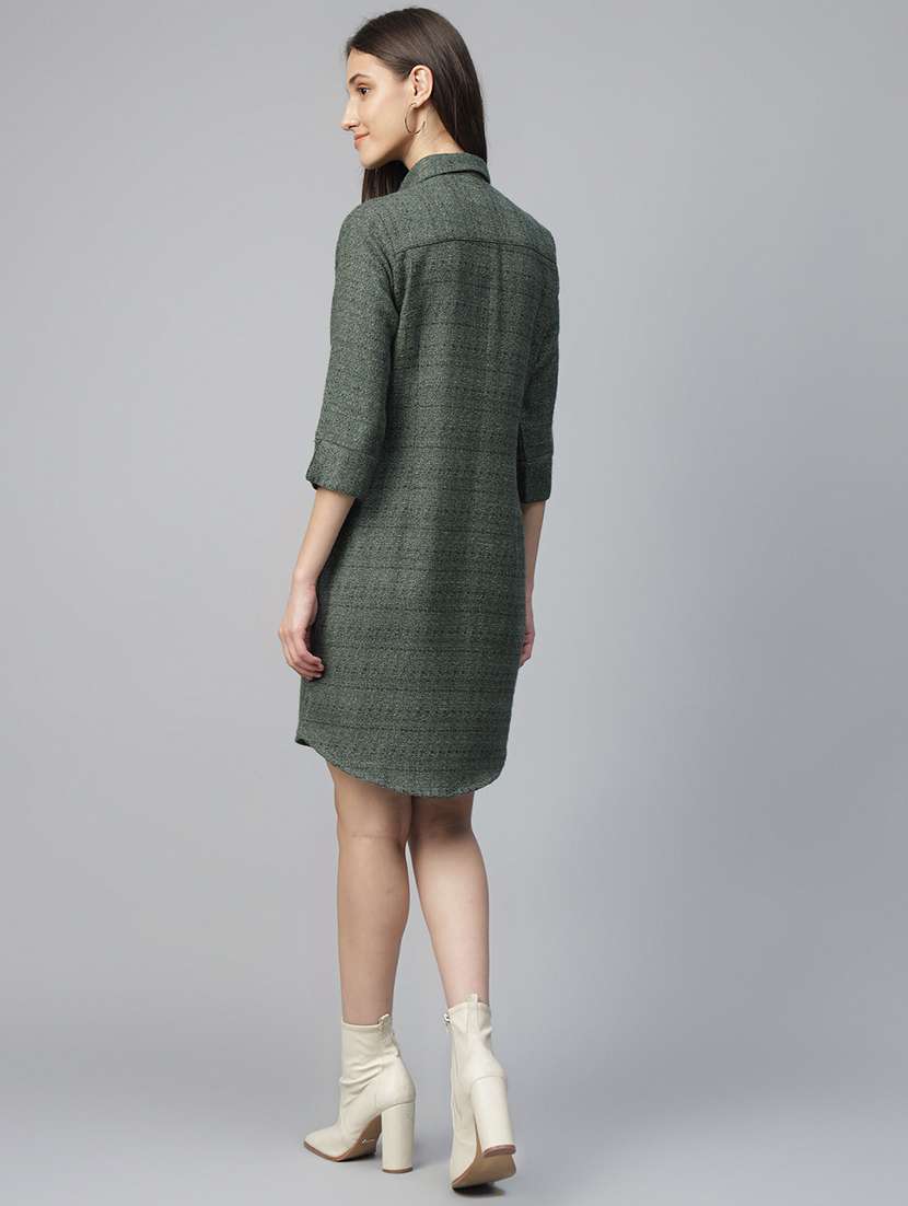 women solid collared shirt dress - 22069353 -  Standard Image - 3