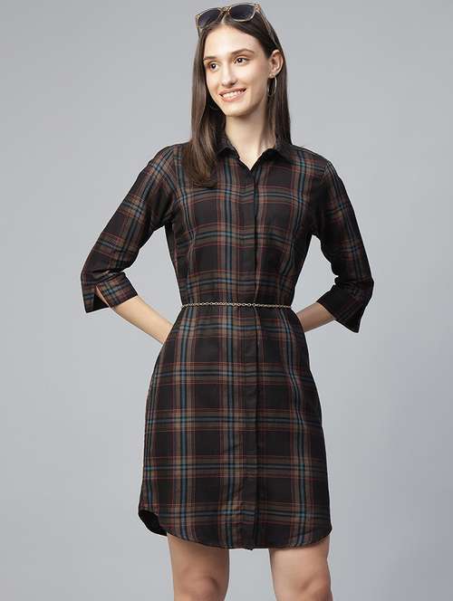 women checkered collared shirt dress - 22069354 - Standard Image - 0