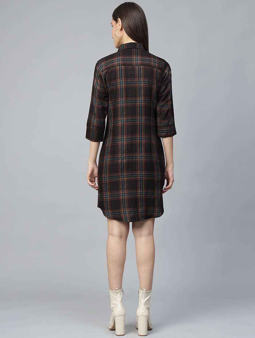 women checkered collared shirt dress - 22069354 - Standard Image - 3