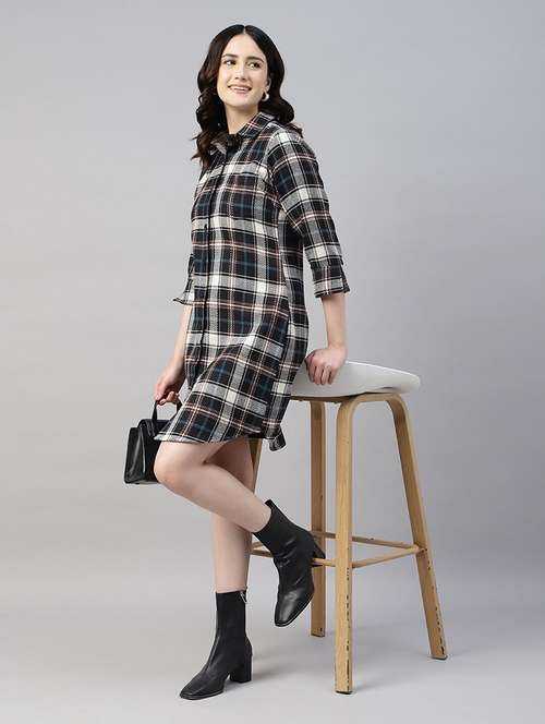 women checkered collared shirt dress - 22069357 -  Standard Image - 0